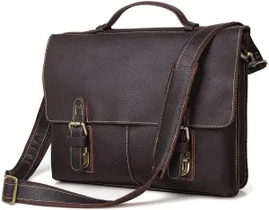 Genuine Leather Briefcase Convertible 14 Inch Laptop Messenger Bags Handbag Multifunction Business Office Men Shoulder Bag (Color : Dark Brown, Size : 14 inch)