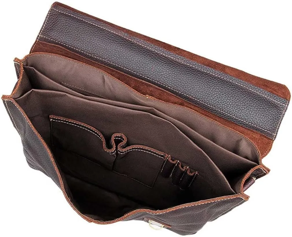 Genuine Leather Briefcase Convertible 14 Inch Laptop Messenger Bags Handbag Multifunction Business Office Men Shoulder Bag (Color : Dark Brown, Size : 14 inch)