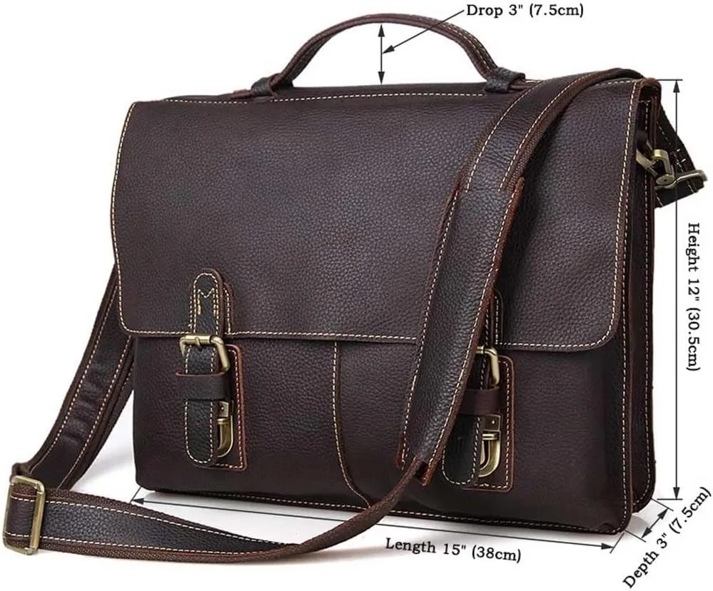 Genuine Leather Briefcase Convertible 14 Inch Laptop Messenger Bags Handbag Multifunction Business Office Men Shoulder Bag (Color : Dark Brown, Size : 14 inch)