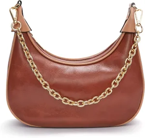 Genuine Leather Crossbody Bags for Women: Small Crescent Shoulder Bag - Trendy Hobo Purse