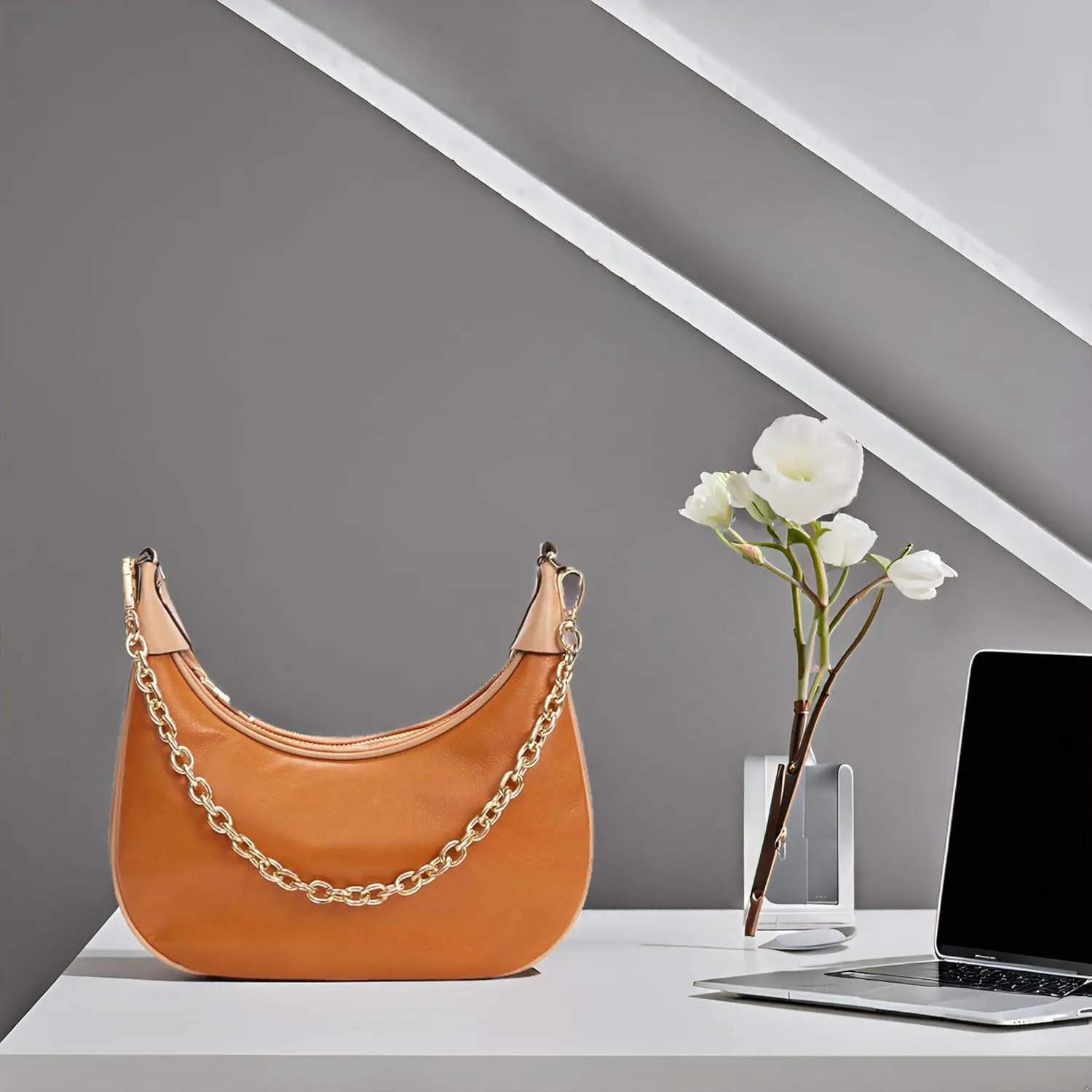 Genuine Leather Crossbody Bags for Women: Small Crescent Shoulder Bag - Trendy Hobo Purse