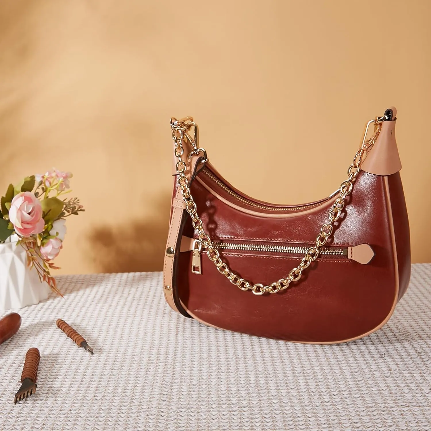 Genuine Leather Crossbody Bags for Women: Small Crescent Shoulder Bag - Trendy Hobo Purse