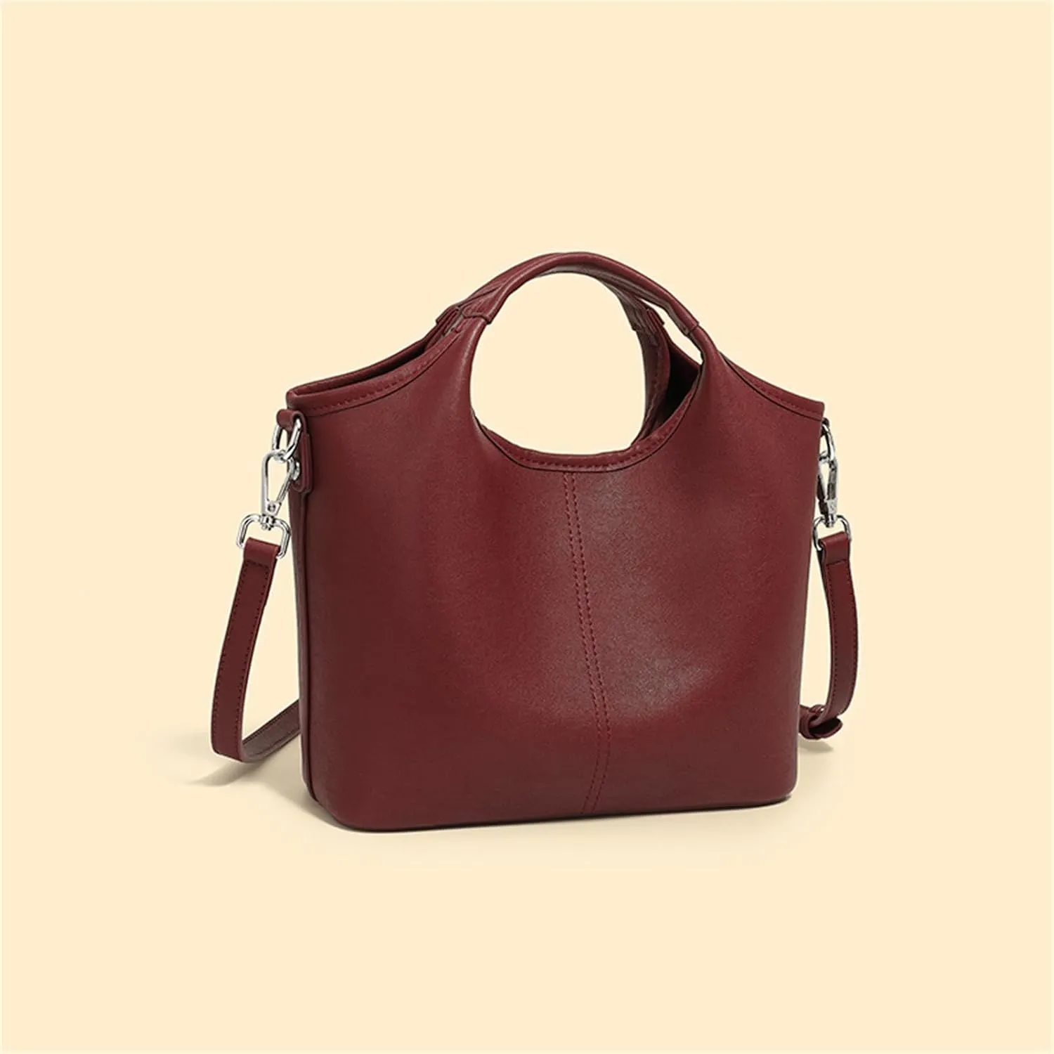 Genuine Leather Handbags Purses for Women Split Bucket Bags Retro Cowhide Shoulder Crossbody Bags with Adjustable Strap