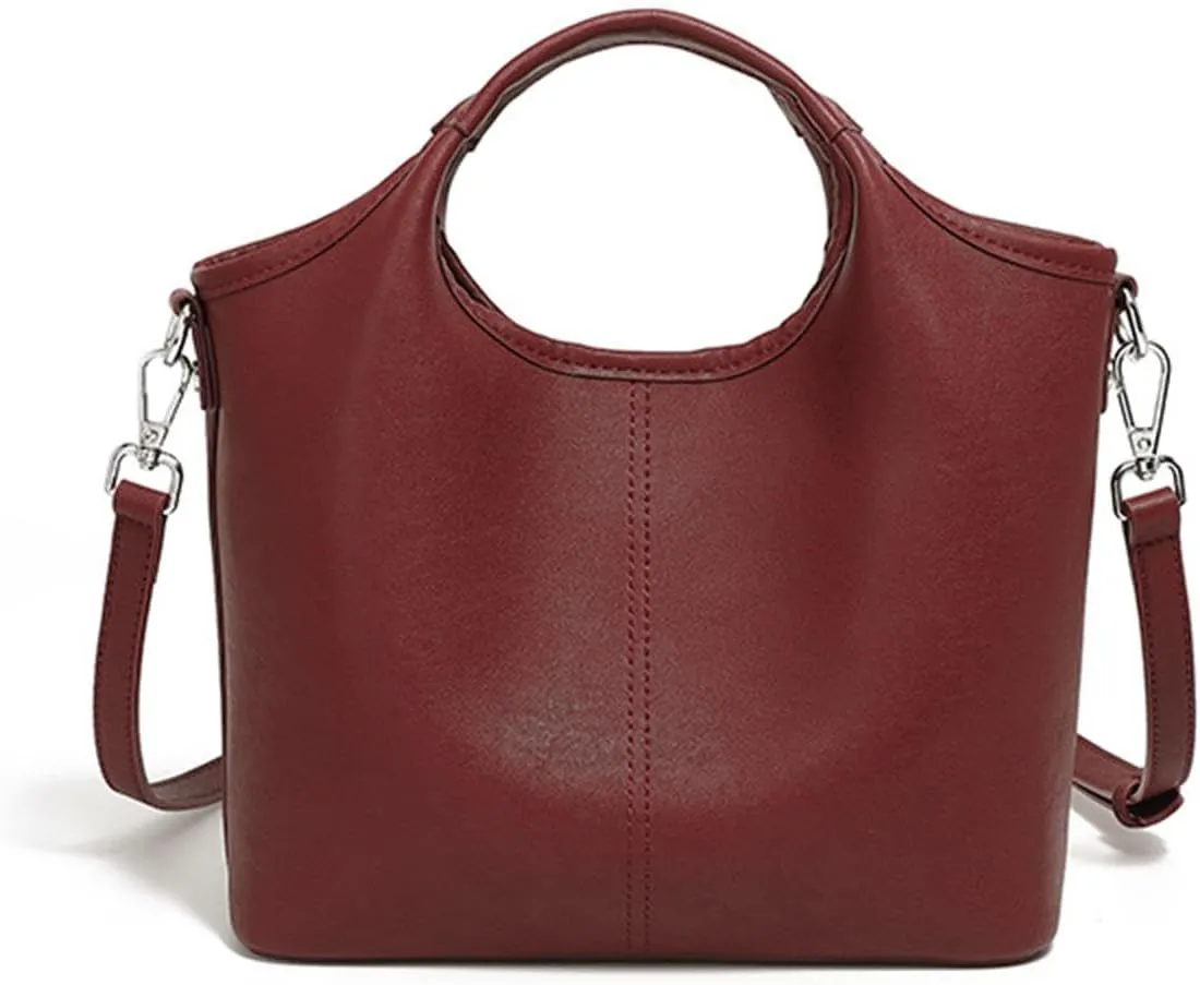 Genuine Leather Handbags Purses for Women Split Bucket Bags Retro Cowhide Shoulder Crossbody Bags with Adjustable Strap