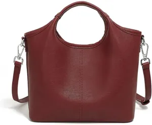 Genuine Leather Handbags Purses for Women Split Bucket Bags Retro Cowhide Shoulder Crossbody Bags with Adjustable Strap