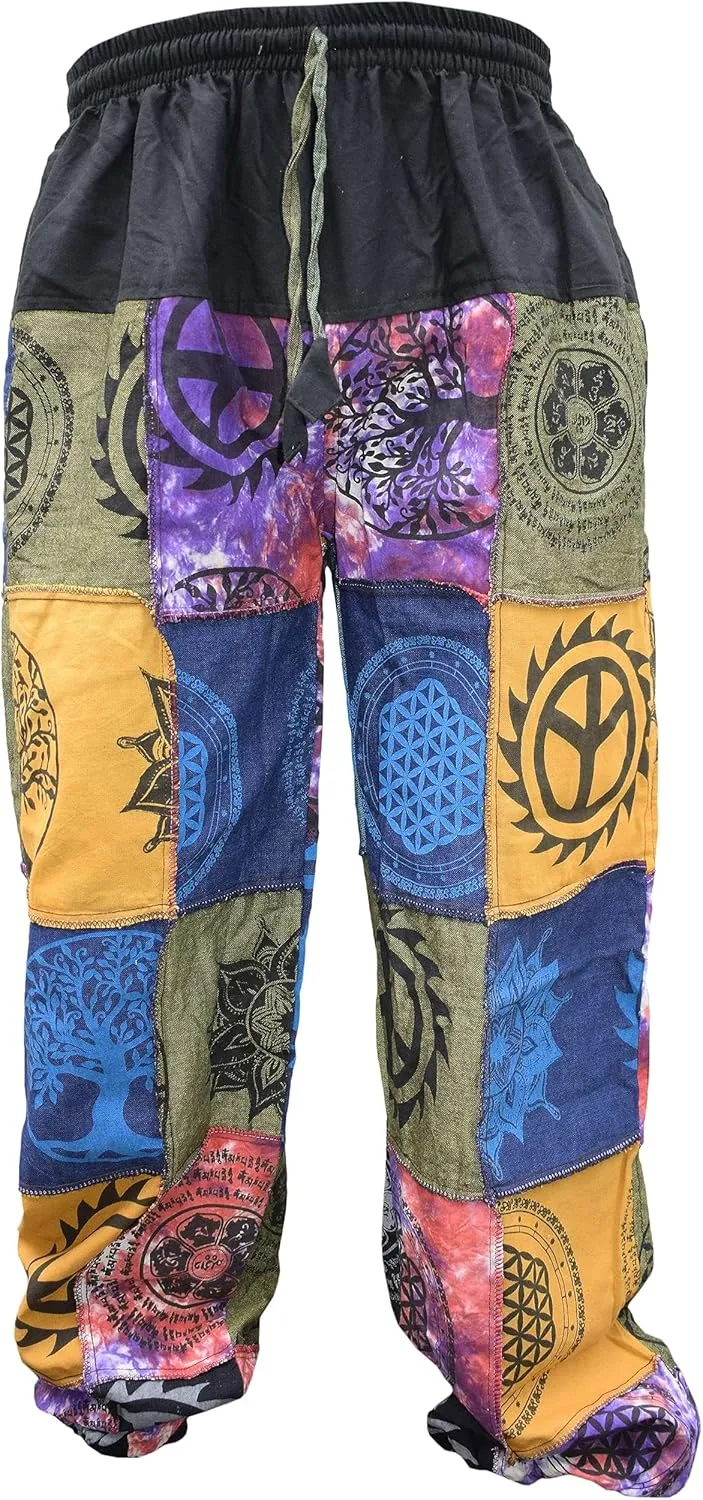 Gheri Mens Patchwork Tie Dye Peace Cotton Genie Parachute Yoga Pants