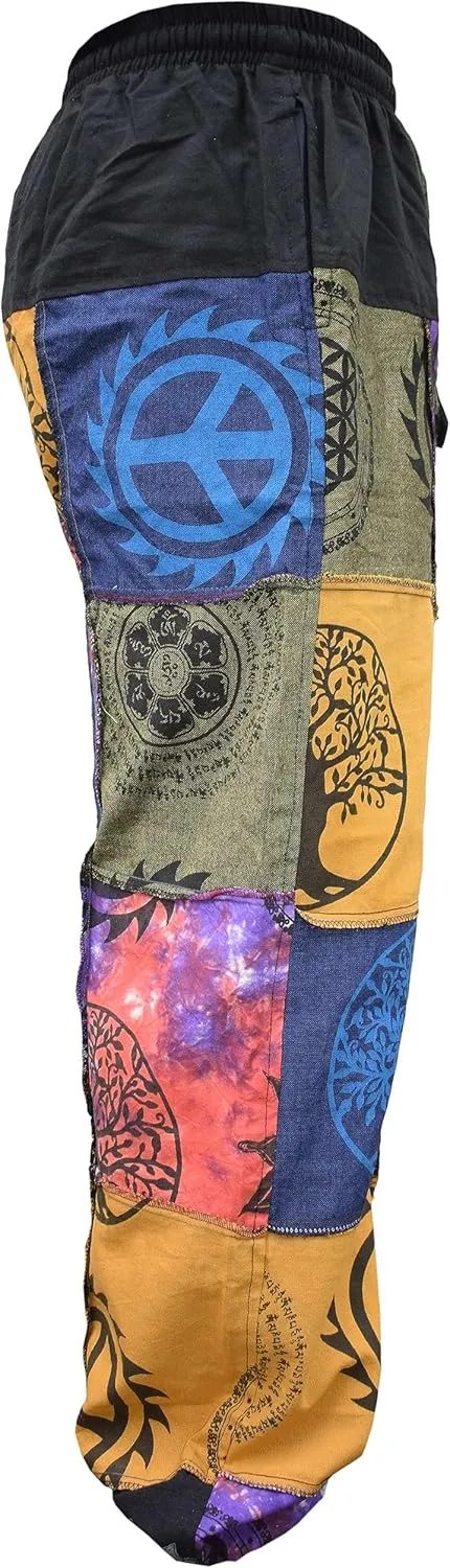 Gheri Mens Patchwork Tie Dye Peace Cotton Genie Parachute Yoga Pants