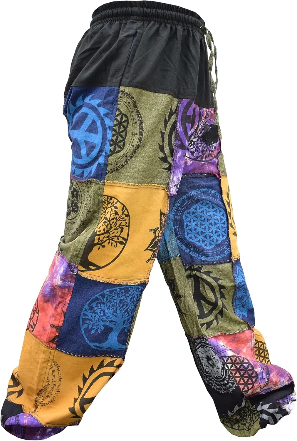 Gheri Mens Patchwork Tie Dye Peace Cotton Genie Parachute Yoga Pants