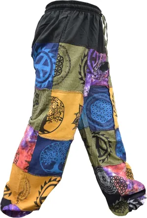 Gheri Mens Patchwork Tie Dye Peace Cotton Genie Parachute Yoga Pants