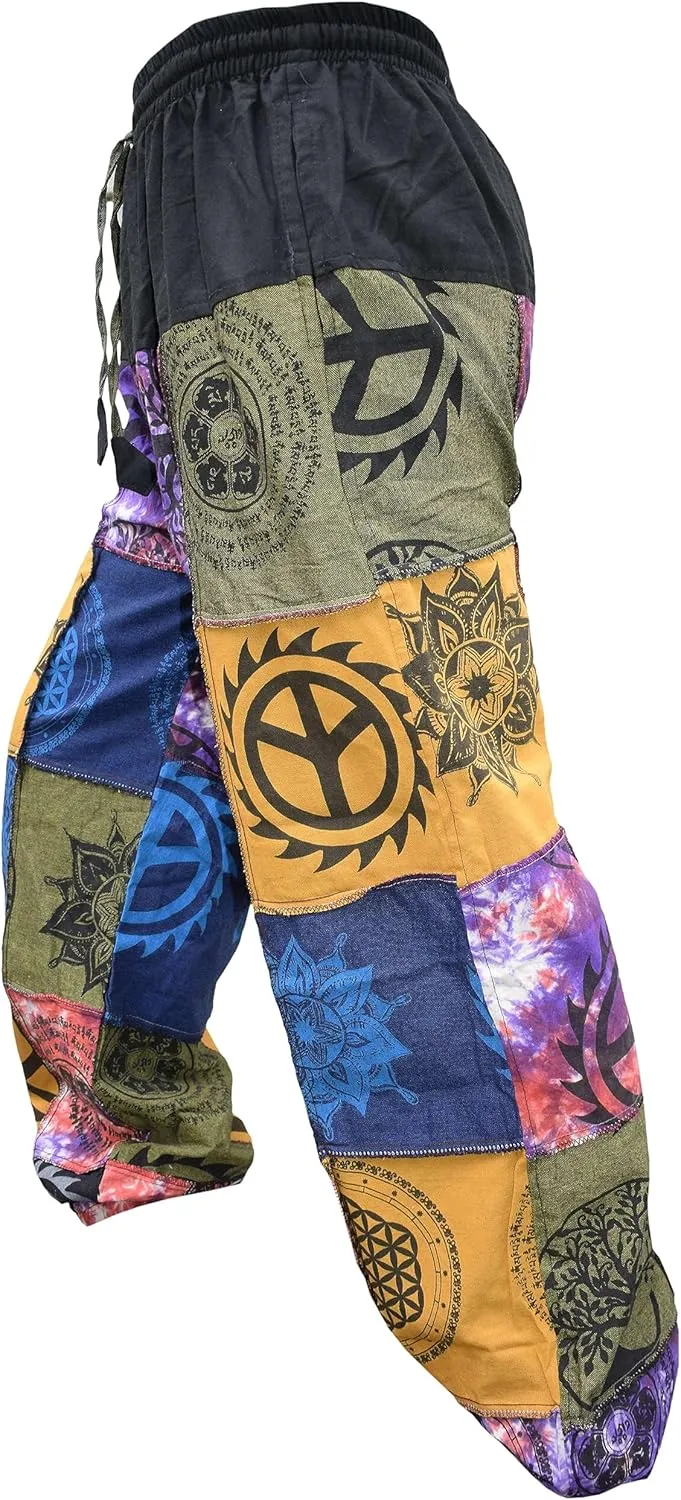Gheri Mens Patchwork Tie Dye Peace Cotton Genie Parachute Yoga Pants