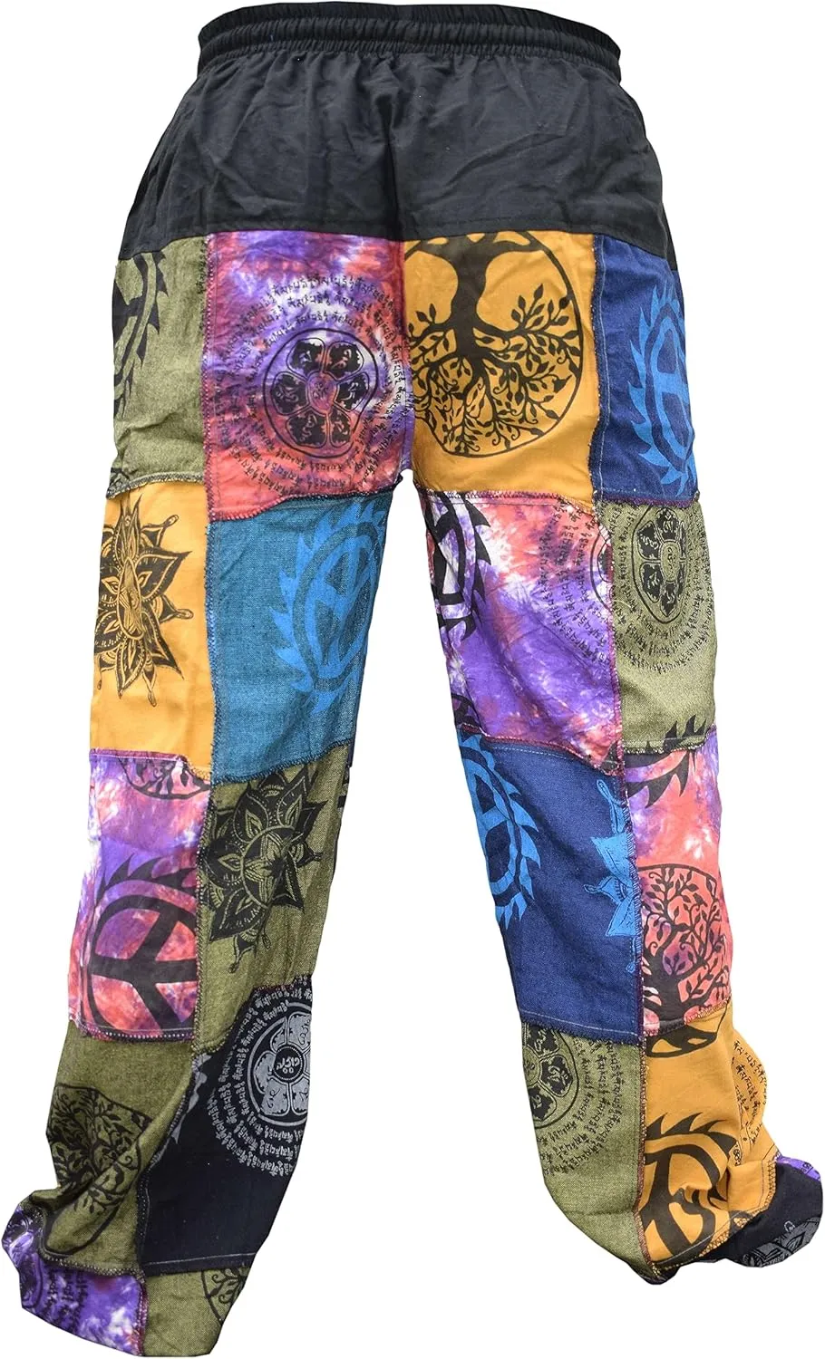 Gheri Mens Patchwork Tie Dye Peace Cotton Genie Parachute Yoga Pants