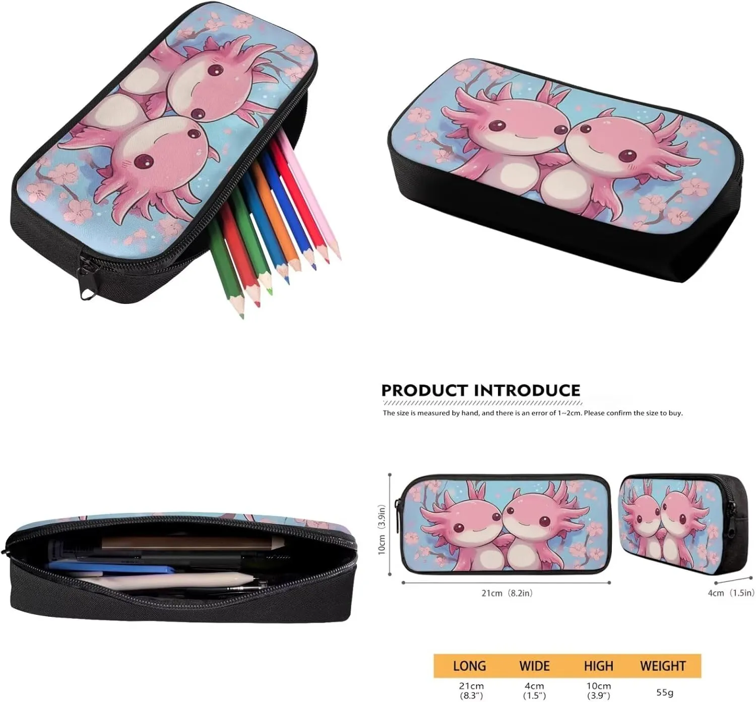 Girls Axolotl Backpack Set Lightweight Ergonomic Spacious School Bag Elementary Bookbag and Insulated Lunch Box Water Bottle Holder for Ages 6-8
