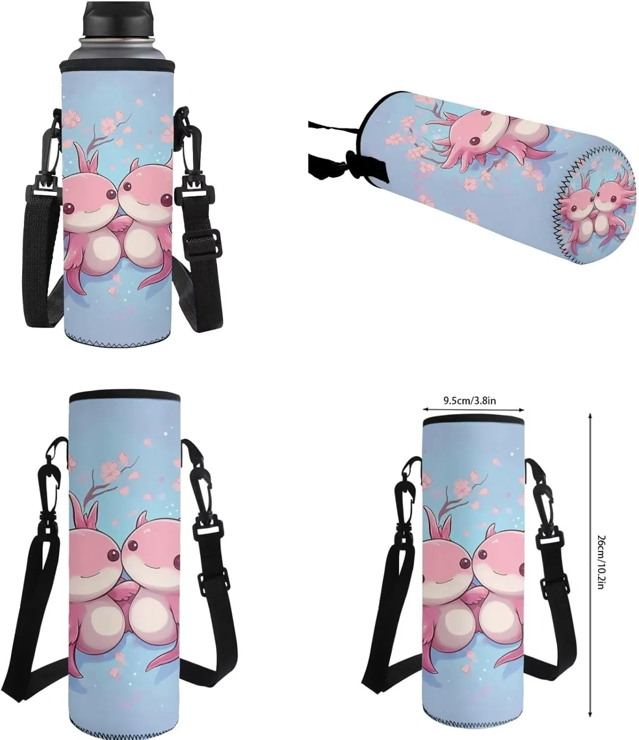 Girls Axolotl Backpack Set Lightweight Ergonomic Spacious School Bag Elementary Bookbag and Insulated Lunch Box Water Bottle Holder for Ages 6-8