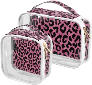 Glamorous-leopard-skin-print 2 Pieces Clear Makeup Cosmetic Bags for Traveling Vacation Organizing, Toiletry Bags for Women Men, PVC Waterproof Travel Organizer
