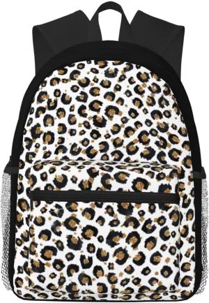 Gold Glitter Black Leopard Animal Print Lightweight Comfort Backpack  Water-Resistant Casual Daypack, Spacious Travel Bag With Laptop Compartment For Work Hiking