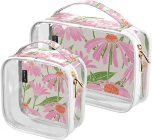 Gorgeous Echinacea Flowers 2 Pieces Clear Makeup Cosmetic Bags for Traveling Vacation Organizing, Toiletry Bags for Women Men, PVC Waterproof Travel Organizer