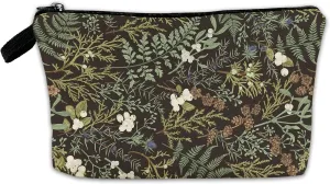 Green Floral Makeup Cosmetic Bag Pouch Organizer Zipper Aesthetic Small Compact Cute Black Travel Mini Portable Beauty Toiletry Make Up Storage Purse Women Teen Girl Personalized Waterproof