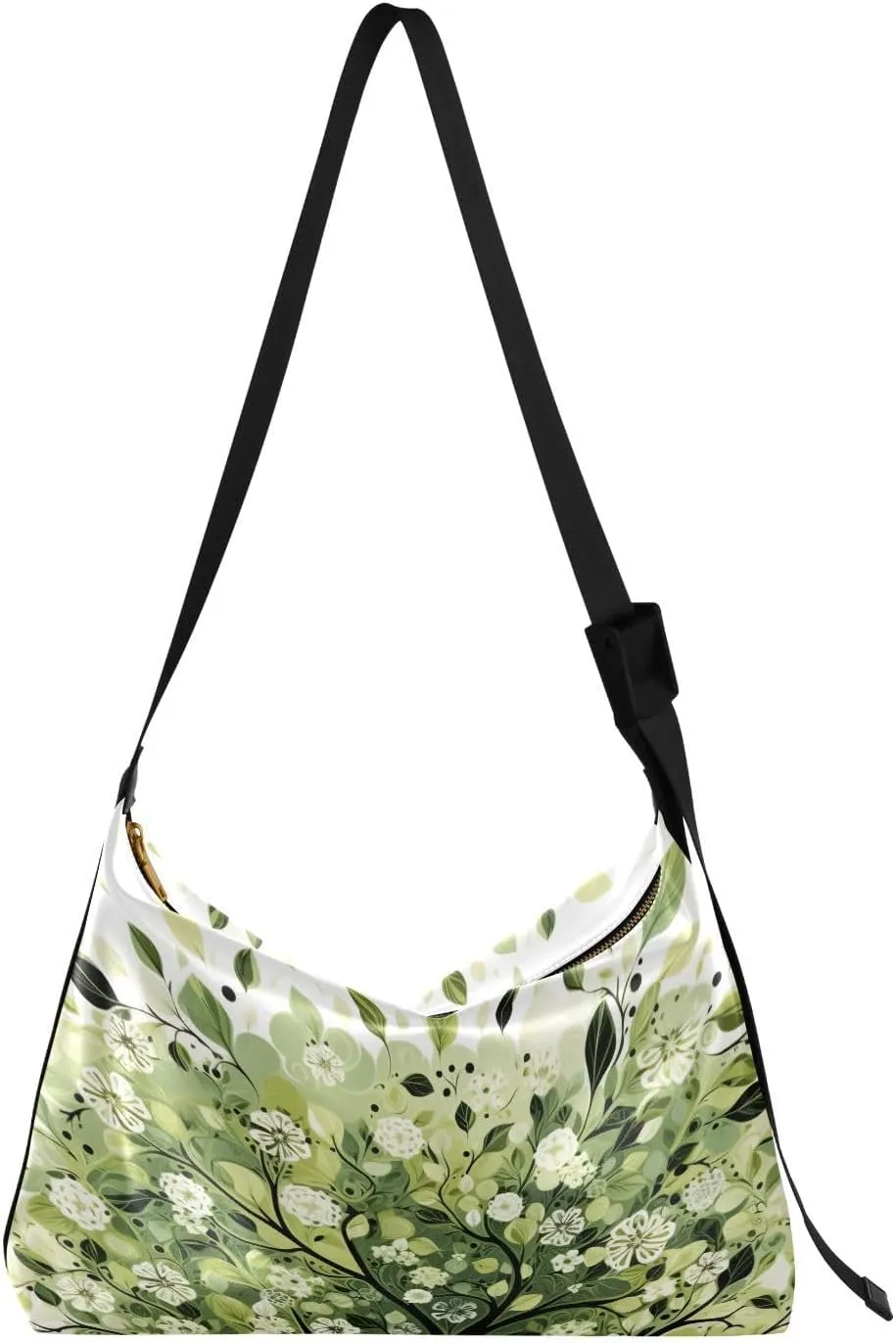 Green Flowers Tree Tote Bag for Women Large Hobo Bags Cross Body Purse Leather Hobo Bags with Adjustable Strap for Women