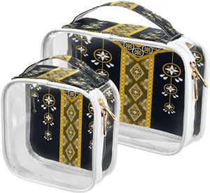 Hanging Collar Pattern 2 Pieces Clear Makeup Cosmetic Bags for Traveling Vacation Organizing, Toiletry Bags for Women Men, PVC Waterproof Travel Organizer