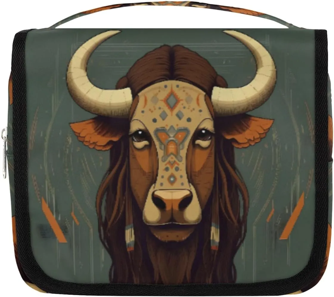 Hanging Toiletry Bag for Women & Men Small Travel Makeup Skincare Necessaire Organizer Kit Cosmetic Bags Waterproof Shower Pouch Expandable Compartments Africa Egypt Animal Cattle