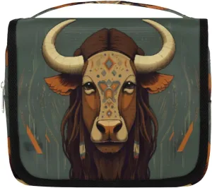 Hanging Toiletry Bag for Women & Men Small Travel Makeup Skincare Necessaire Organizer Kit Cosmetic Bags Waterproof Shower Pouch Expandable Compartments Africa Egypt Animal Cattle
