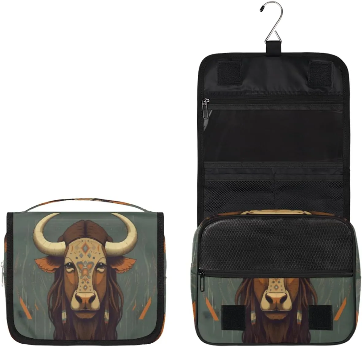 Hanging Toiletry Bag for Women & Men Small Travel Makeup Skincare Necessaire Organizer Kit Cosmetic Bags Waterproof Shower Pouch Expandable Compartments Africa Egypt Animal Cattle