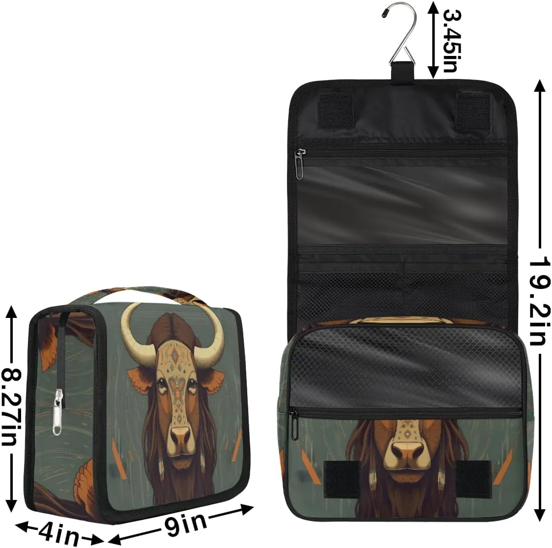Hanging Toiletry Bag for Women & Men Small Travel Makeup Skincare Necessaire Organizer Kit Cosmetic Bags Waterproof Shower Pouch Expandable Compartments Africa Egypt Animal Cattle