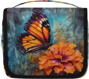 Hanging Toiletry Bag for Women & Men Small Travel Makeup Skincare Necessaire Organizer Kit Cosmetic Bags Waterproof Shower Pouch Expandable Compartments Flower Butterfly Oil Paint