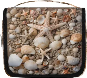 Hanging Toiletry Bag for Women & Men Small Travel Makeup Skincare Necessaire Organizer Kit Cosmetic Bags Waterproof Shower Pouch Expandable Compartments Ocean Shell Starfish