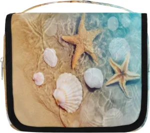 Hanging Toiletry Bag for Women & Men Small Travel Makeup Skincare Necessaire Organizer Kit Cosmetic Bags Waterproof Shower Pouch Expandable Compartments Ocean Shell Summer