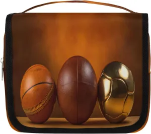 Hanging Toiletry Bag for Women & Men Small Travel Makeup Skincare Necessaire Organizer Kit Cosmetic Bags Waterproof Shower Pouch Expandable Compartments Sports Ball Background