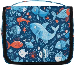 Hanging Toiletry Bag for Women & Men Small Travel Makeup Skincare Necessaire Organizer Kit Cosmetic Bags Waterproof Shower Pouch Expandable Compartments Turtle Ocean Summer