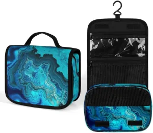 Hanging Toiletry Bag,Bright Aqua Blue Turquoise Full Print Wash Bag,makeup Travel Bag,Hanging Hook Multifunction Cosmetic Bag for Women And Men