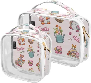 Happy Easter Gnome 2 Pieces Clear Makeup Cosmetic Bags for Traveling Vacation Organizing, Toiletry Bags for Women Men, PVC Waterproof Travel Organizer