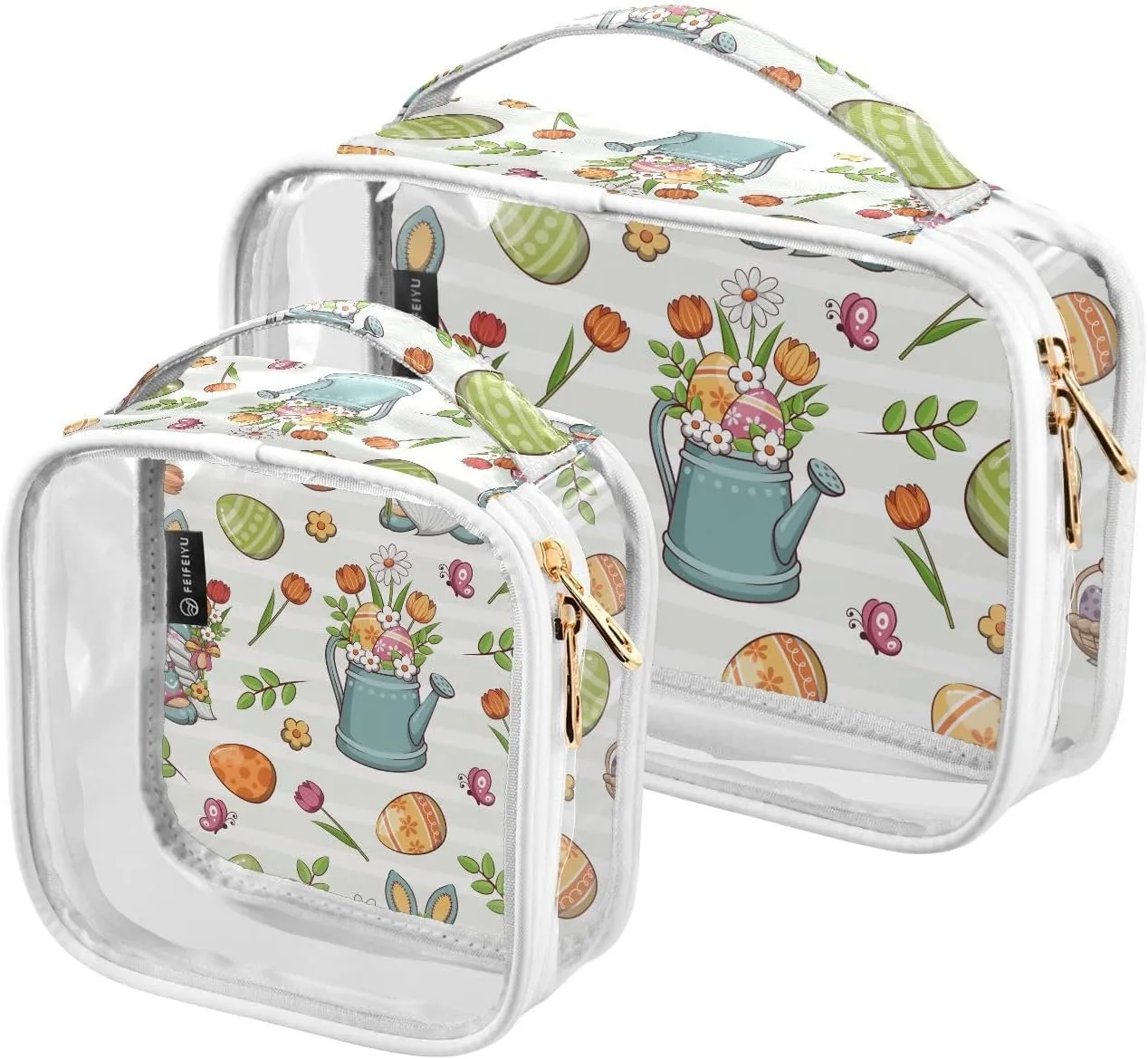 Happy Easter Gnome 2 Pieces Clear Makeup Cosmetic Bags for Traveling Vacation Organizing, Toiletry Bags for Women Men, PVC Waterproof Travel Organizer