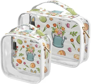 Happy Easter Gnome 2 Pieces Clear Makeup Cosmetic Bags for Traveling Vacation Organizing, Toiletry Bags for Women Men, PVC Waterproof Travel Organizer