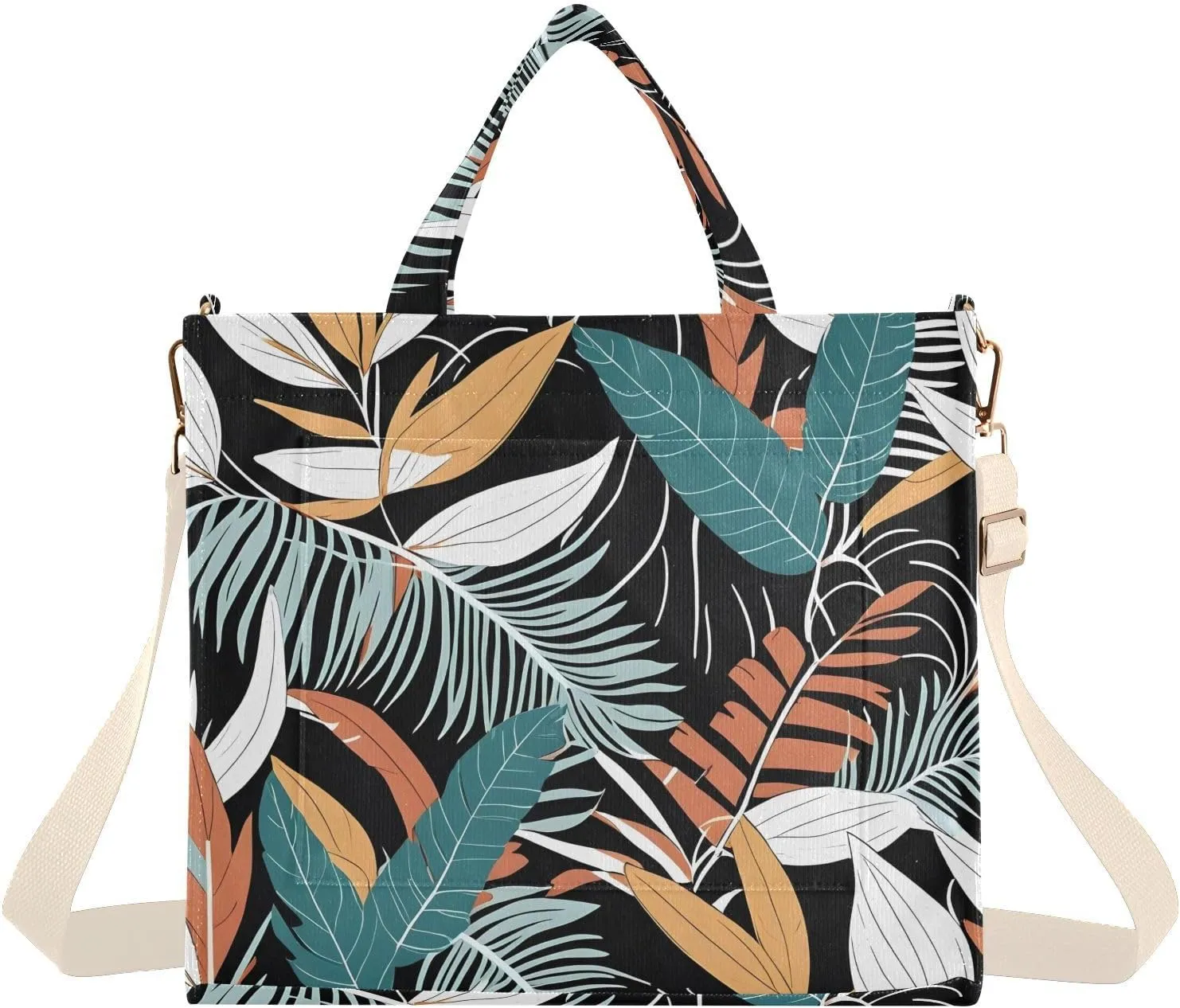Hawaiian Palm Leaf Black Corduroy Tote Bag for Women Hobo Crossbody Bag Purse Stylish Shoulder Handbag Messenger Bags, S