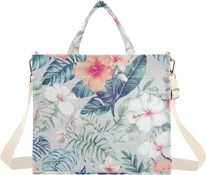 Hawaiian Tropical Floral Corduroy Tote Bag for Women Hobo Crossbody Bag Purse Stylish Shoulder Handbag Messenger Bags, S