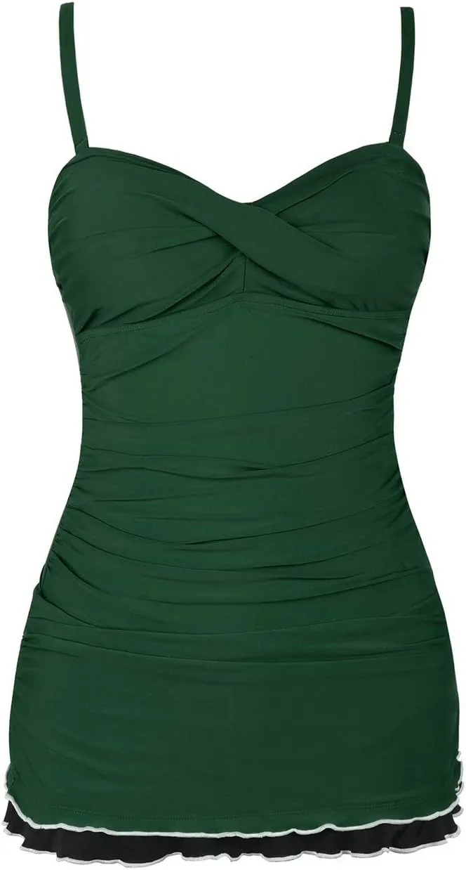 Hilor Women's One Piece Swimsuits Tummy Control Swimwear Ruffle Swimdress with Built in Swim Brief