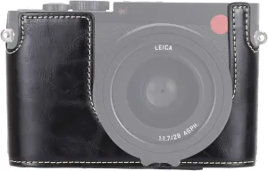 HONGYAN Camera Bags 1/4 inch Thread PU Leather Camera Half Case Base for Leica Q (Typ 116) Camera case (Color : Black)
