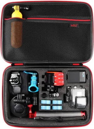 HSU Carrying Case for GoPro Hero 13, 12, 11, 10, 9, 8, 7, 6, 5 Black, AKASO Campark and Accessories, GoPro Travel Case with Fully Customizable Interior, Action Camera Storage BagLarge