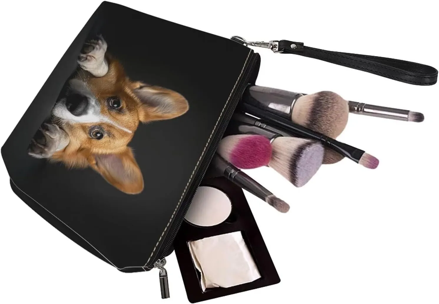 HUGS IDEA Black Corgi Cosmetic Bags Bulk Makeup Bags for Purse Small Cosmetic Bag Makeup Bags for Women Travel Toiletry Organizer Luggage Accessories