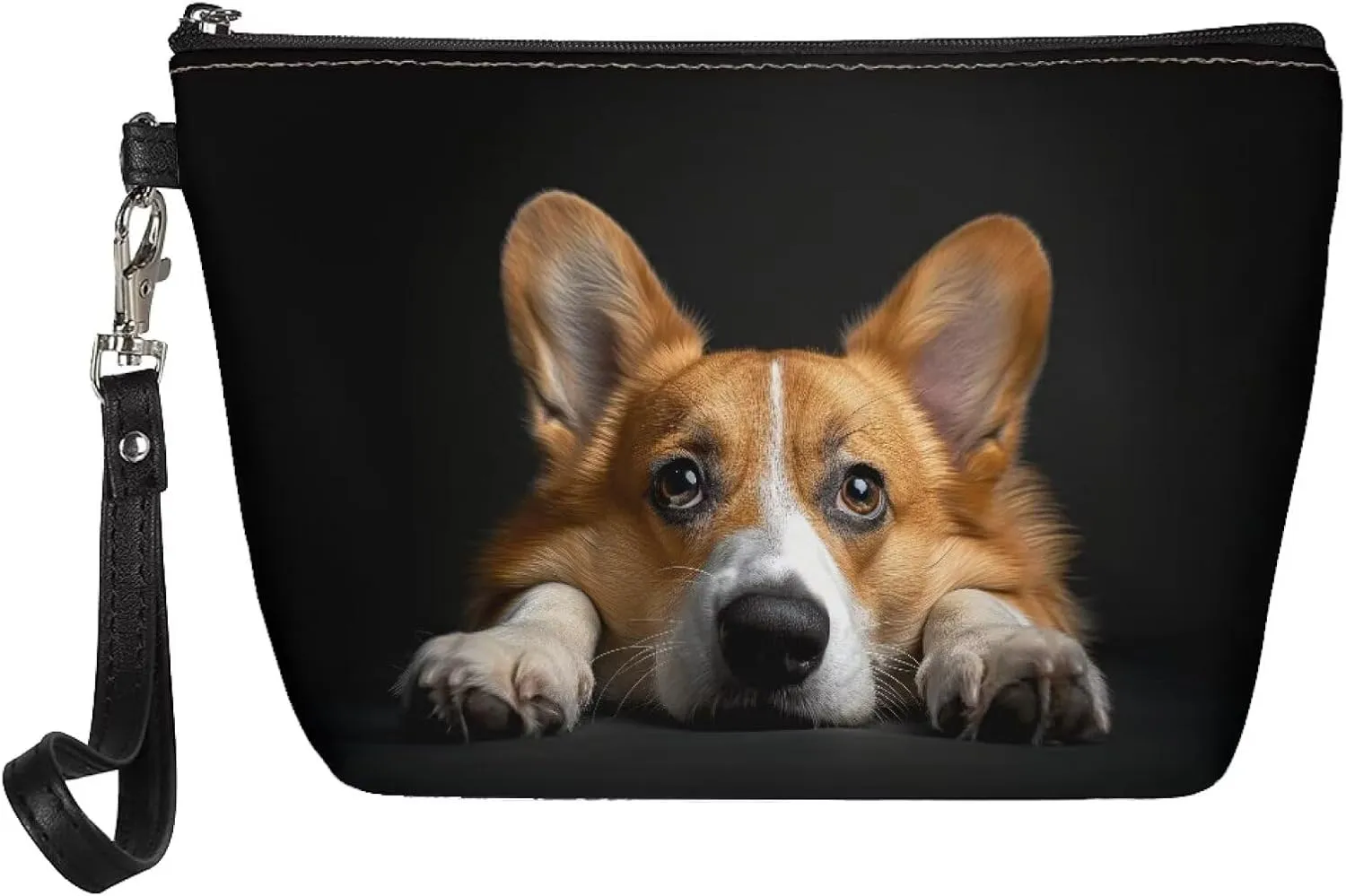 HUGS IDEA Black Corgi Cosmetic Bags Bulk Makeup Bags for Purse Small Cosmetic Bag Makeup Bags for Women Travel Toiletry Organizer Luggage Accessories