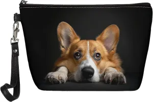 HUGS IDEA Black Corgi Cosmetic Bags Bulk Makeup Bags for Purse Small Cosmetic Bag Makeup Bags for Women Travel Toiletry Organizer Luggage Accessories