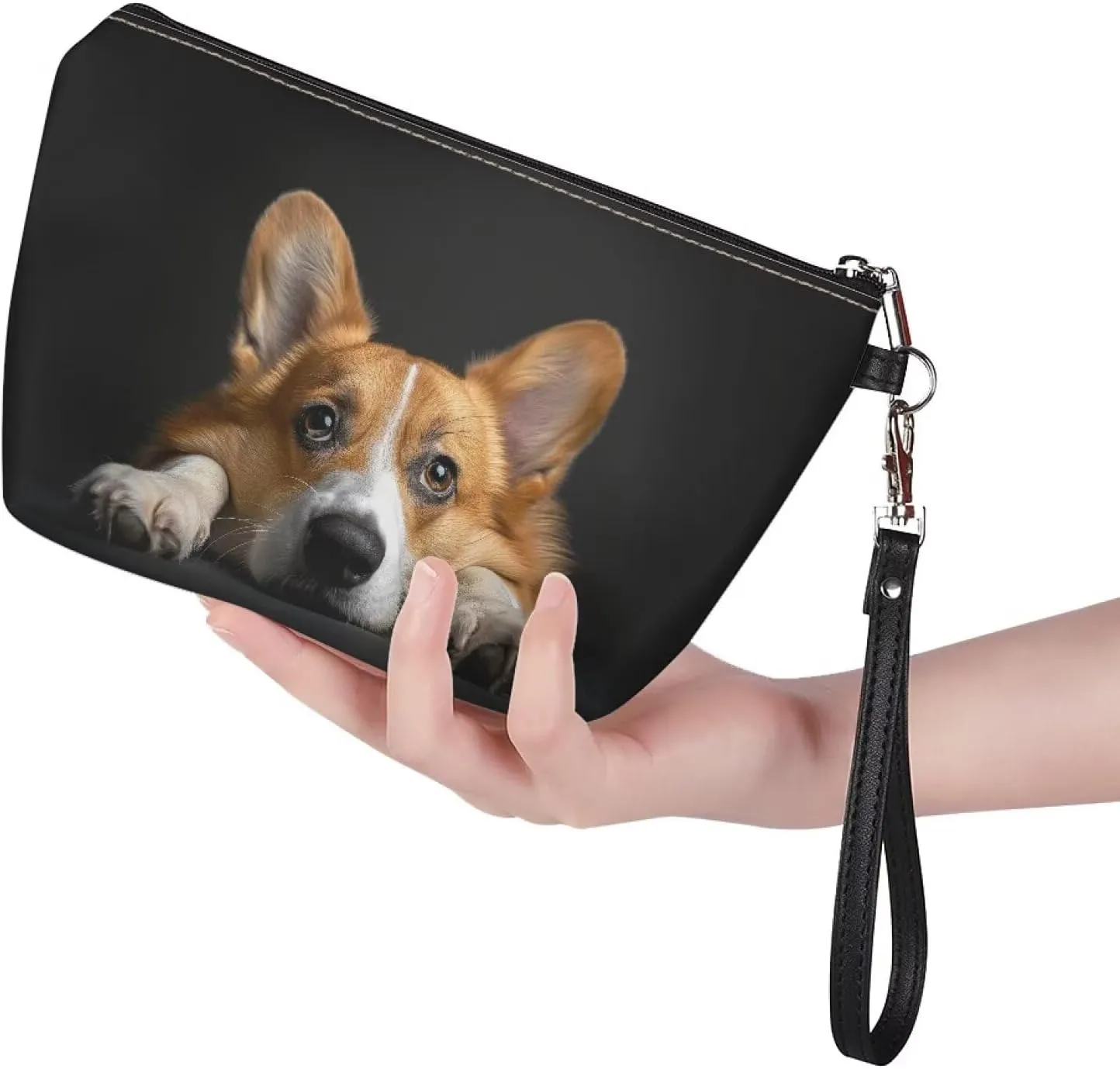 HUGS IDEA Black Corgi Cosmetic Bags Bulk Makeup Bags for Purse Small Cosmetic Bag Makeup Bags for Women Travel Toiletry Organizer Luggage Accessories