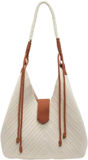Hycurey Light-Weight Woven Tote Bag for Women Casual Bucket Bags with Large Capacity PU Shoulder Bags with Magnetic Button