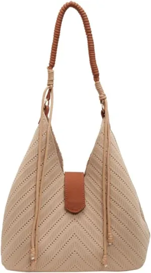 Hycurey Light-Weight Woven Tote Bag for Women Casual Bucket Bags with Large Capacity PU Shoulder Bags with Magnetic Button