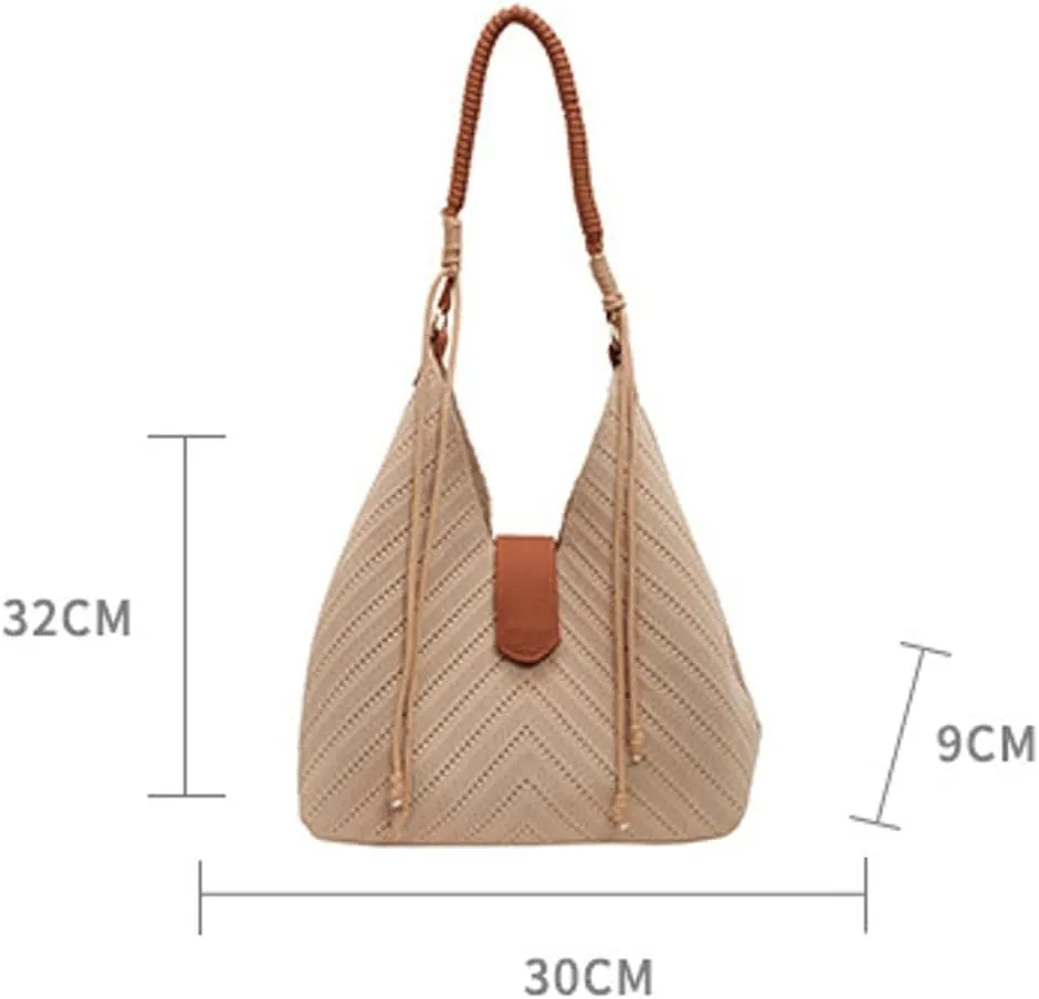 Hycurey Light-Weight Woven Tote Bag for Women Casual Bucket Bags with Large Capacity PU Shoulder Bags with Magnetic Button