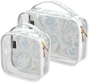 Indian-pattern-paisley 2 Pieces Clear Makeup Cosmetic Bags for Traveling Vacation Organizing, Toiletry Bags for Women Men, PVC Waterproof Travel Organizer