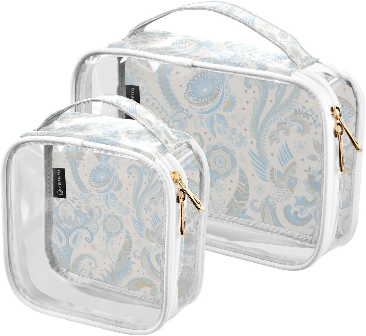 Indian-pattern-paisley 2 Pieces Clear Makeup Cosmetic Bags for Traveling Vacation Organizing, Toiletry Bags for Women Men, PVC Waterproof Travel Organizer